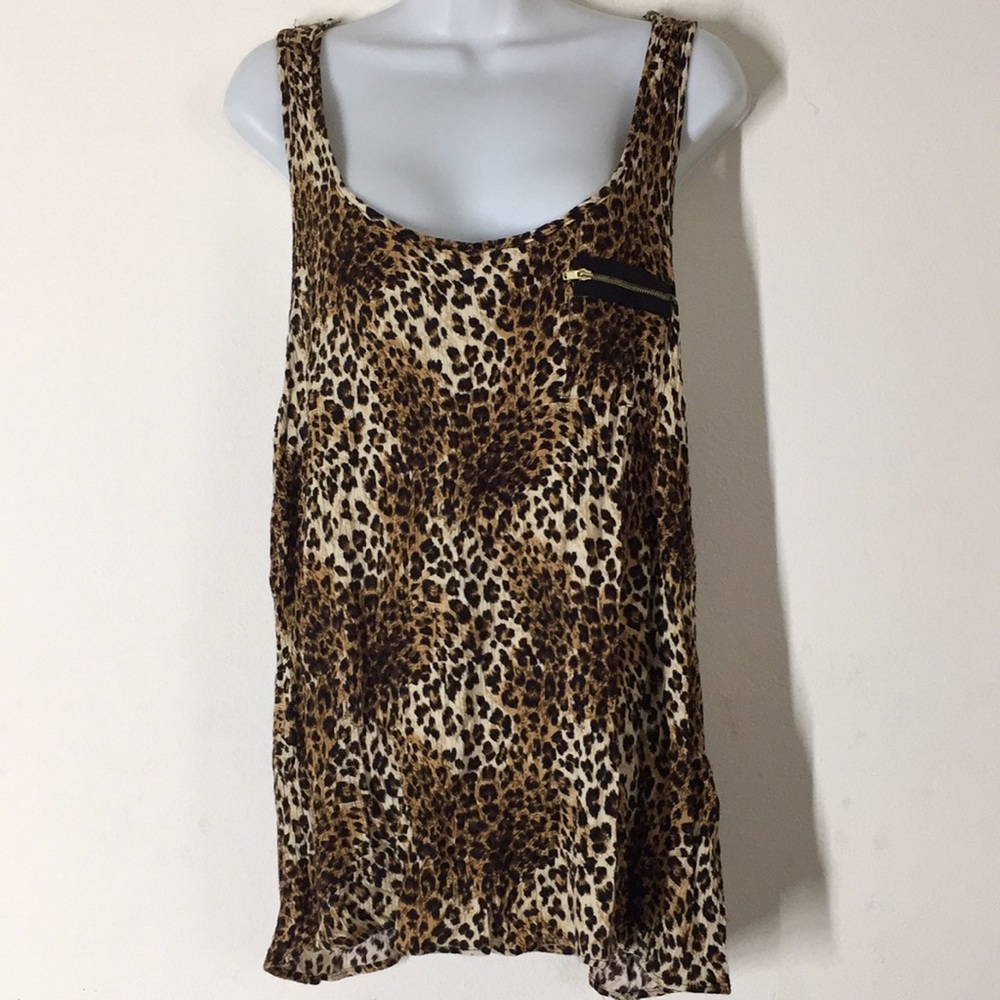 Libian Tiger Print Short Sleeve  Racer Back Blouse